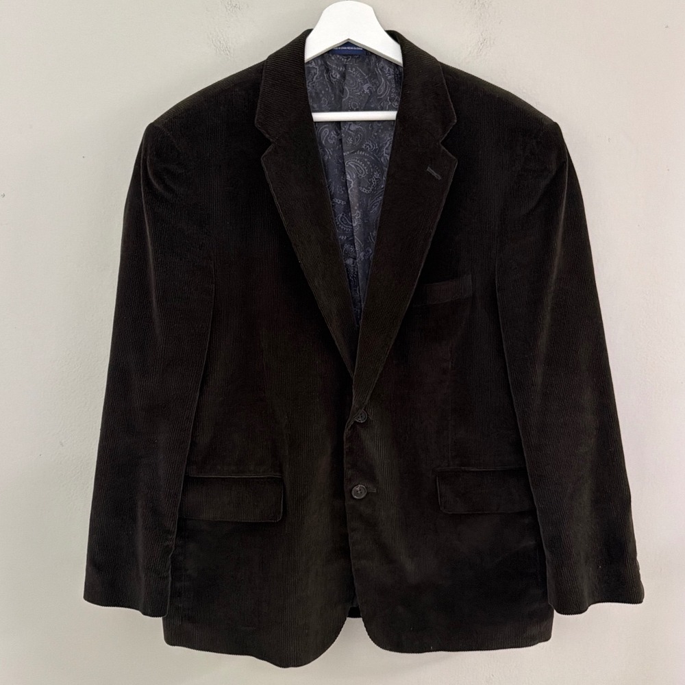 Stafford Essentials Mens 42S Corduroy Blazer Brown Classic Fit Paisley Lining